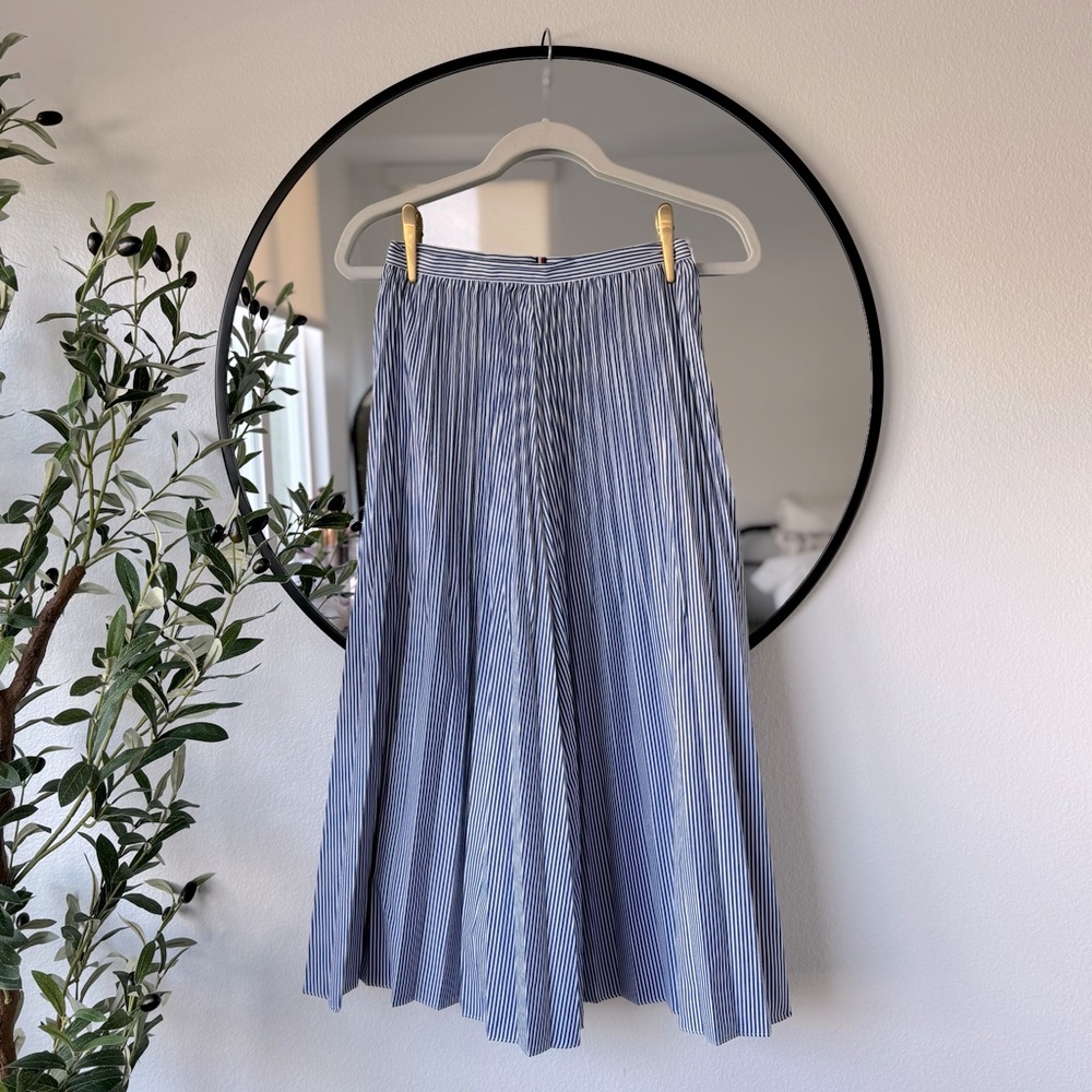 Tommy Hilfiger Daisy Midi A Line Striped Skirt, Blue White, Women’s 4